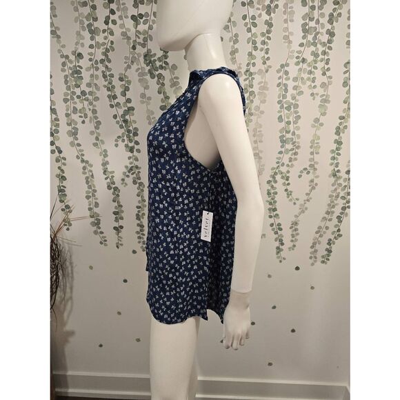 Velvet by Graham & Spencer Blue Spruce Floral Sleeveless Ruffle Neck Top Size L - Picture 6 of 10